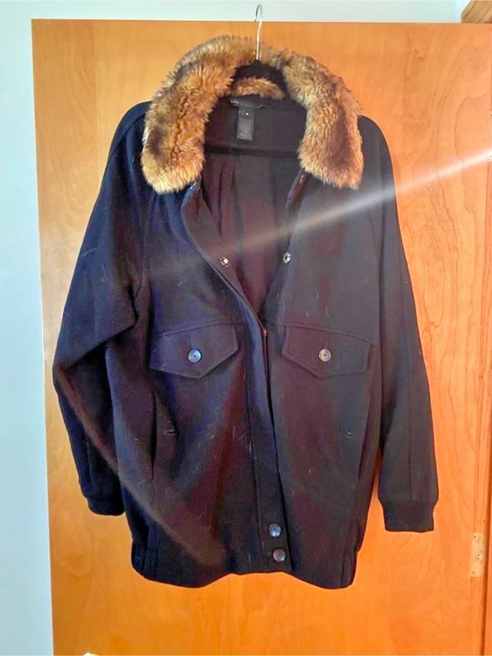 Marc by Marc Jacobs Faux Fur Collar Coat in Black Size Medium